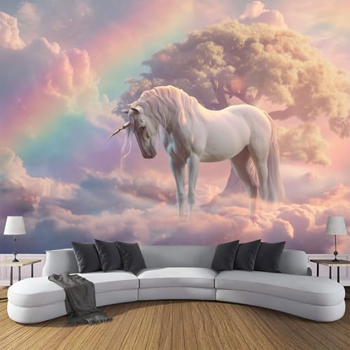 Traum Fototapete Bunt Fototapeten Wandbild Regenbogen-Weißes Pferd Motivtapeten Vlies-Tapeten Moderne Wandtapete Wand Schlafzimmer Wohnzimmer Dekoration 400×280 cm Traum Fototapete Bunt Fototapeten Wandbild Regenbogen-Weißes Pferd Motivtapeten Vlies-Tapeten Moderne Wandtapete Wand Schlafzimmer Wohnzimmer Dekoration 400×280 cm von CDXNORA