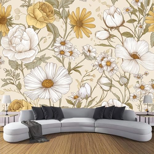 Vintage Wildblumen Seide Fototapete 400×280 cm,Daisy Rose Fototapete Schlafzimmer Wohnzimmer Moderne Seide Tapete XXL Beige Wandtapete Bildtapete Wand Dekoration Vintage Wildblumen Seide Fototapete 400×280 cm,Daisy Rose Fototapete Schlafzimmer Wohnzimmer Moderne Seide Tapete XXL Beige Wandtapete Bildtapete Wand Dekoration von CDXNORA