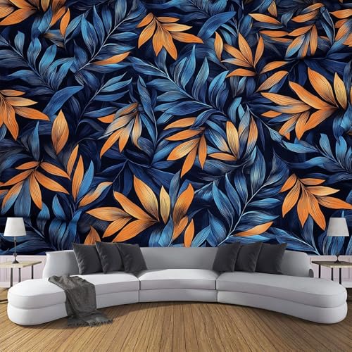 Wandbild Tropische Pflanzen Seidentapete Blau Wandbild Tapete Wohnzimmer Wanddeko Blaue Und Orange Blattstruktur Tapete 3D Effekt Tv Die Fototapete Wohnzimmer Schlafzimmer - 400×280cm Wandbild Tropische Pflanzen Seidentapete Blau Wandbild Tapete Wohnzimmer Wanddeko Blaue Und Orange Blattstruktur Tapete 3D Effekt Tv Die Fototapete Wohnzimmer Schlafzimmer - 400×280cm von CDXNORA