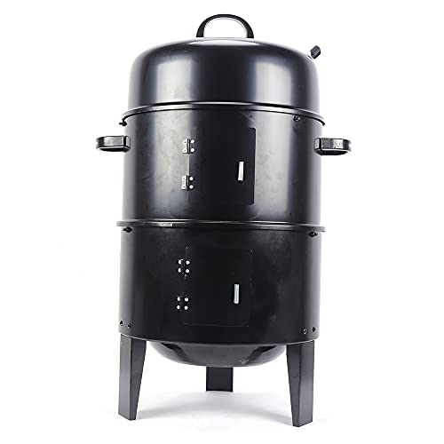 Holzkohlegrill Barbecue Smoker Räuchertonne Räuchergrill mit Thermometer Leichter Transport Räucherofen Rundgrill Holzkohlegrill Räuchertonne Grill Holzkohle Multifunktionsgrill Schwarz von CDXYHD