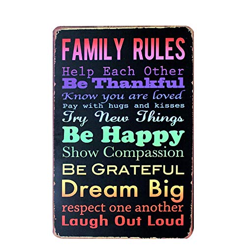 CDecor Family Rules Retro Blechschilder Blech Blechschild Metall Poster Warnschild Schilder Malerei Wanddekoration Bar Geschäft Cafe Garage von CDecor