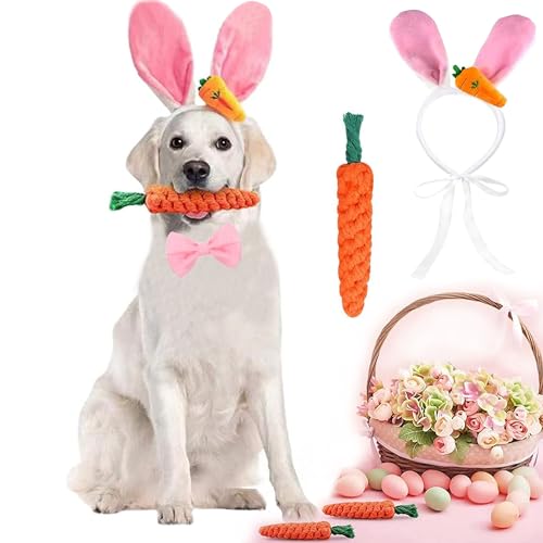 CEASELESLY Osterhunde-Stirnbänder,Hund Osterhase Kostüm,Karotte Haarband,Puppy Karotte Seil Spielzeug Geflochtene,Verstellbar Haustier Ostern Party Kostüm Zubehör für Hund Katze Welpen von CEASELESLY