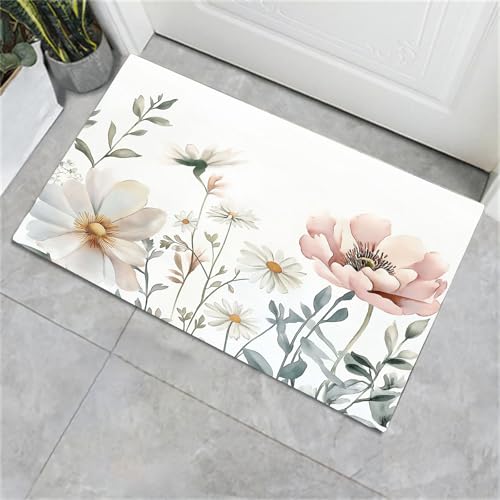 CECE&COLE Badematte rutschfest, Badezimmerteppich Einfach Blume Rose, 50×80CM Schnelltrocknende Badteppich, Badvorleger Waschbar, Saugfähig Duschvorleger für Dusche, Badewannen und Badezimmer von CECE&COLE
