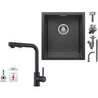 40×44CM Unterbau-Küchenspüle Anthrazitschwarz Edelstahls mit Schwarz Ausziehbarer Küchenarmatur Niederdruck-Küchenarmatur Höhe 270 mm von CECIPA MAX