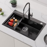 70 × 45 cm Edelstahl Küchenspüle, Einzelspüle mit Abtropfkorb, Unterbau und flächenbündiger Einbau für 80 cm Schrank, Anthrazit 70 × 45 cm Edelstahl Küchenspüle, Einzelspüle mit Abtropfkorb, Unterbau und flächenbündiger Einbau für 80 cm Schrank, Anthrazit von CECIPA MAX