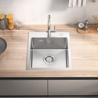 CECIPA Einzelbecken-Küchenspüle 40 x 45 x 19 cm – Spüle aus gebürstetem Edelstahl, 1 Becken mit Siphon und Überlauf – Einbau- oder flächenbündig von CECIPA MAX