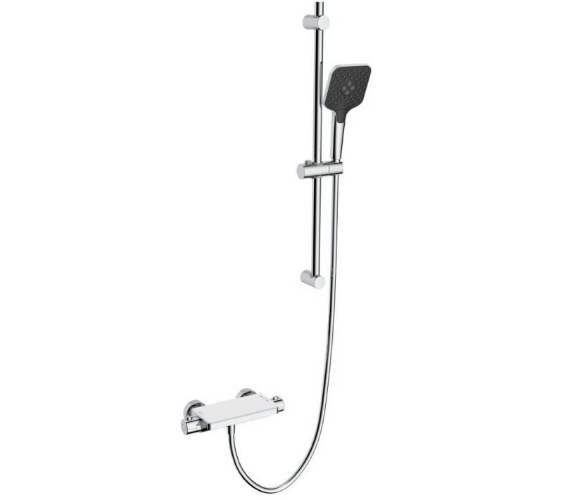 Lonheo Max Duschsystem Brausegarnitur mit Duschablage Duscharmatur Thermostat Brausestange, Höhe 80 cm, 1 Strahlart(en), 3 Strahl Handbrause,Chrom,wandmontiert,mit Duschablage,38°C Duschset von Lonheo Max