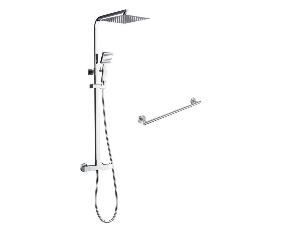 Auralum Max Duschsystem Brausegarnituren, Duschsäule mit Thermostatmischer aus Edelstahl Chrom, Höhe 127.5 cm, 2 Strahlart(en), Mit Handtuchhalter von Auralum Max