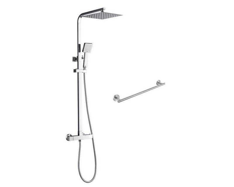 Auralum Max Duschsystem Brausegarnituren, Duschsäule mit Thermostatmischer aus Edelstahl Chrom, Höhe 127.5 cm, 2 Strahlart(en), Mit Handtuchhalter von Auralum Max