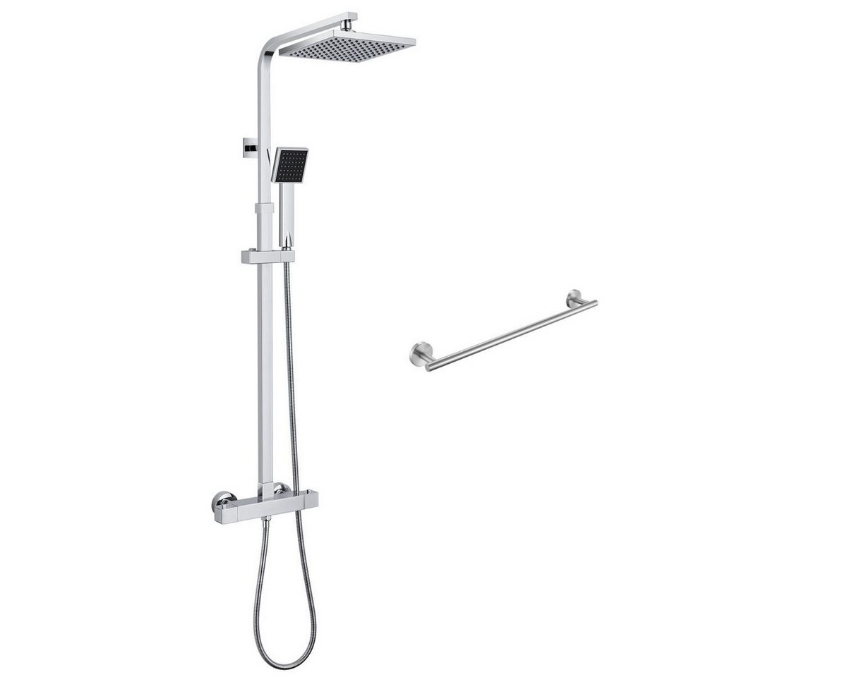 Auralum Max Duschsystem Duscharmaturen Set Duschsystem mit Thermostat 38℃, Höhe 128.5 cm, 2 Strahlart(en), Mit Handtuchhalter von Auralum Max
