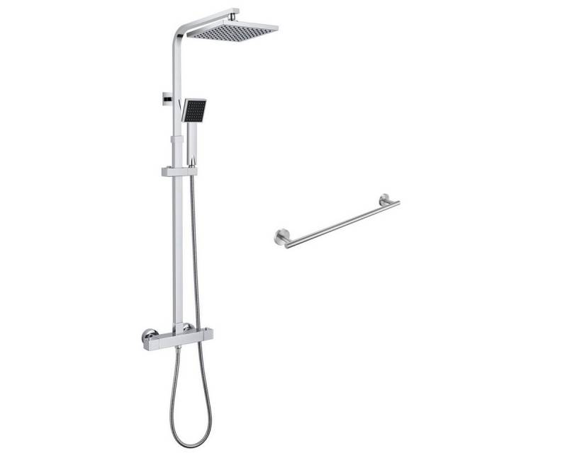 Auralum Max Duschsystem Duscharmaturen Set Duschsystem mit Thermostat 38℃, Höhe 128.5 cm, 2 Strahlart(en), Mit Handtuchhalter von Auralum Max