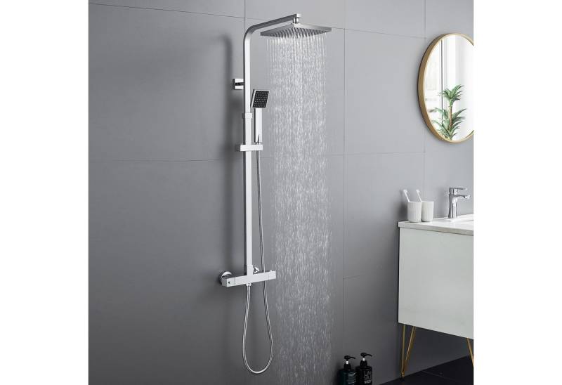 Auralum Max Duschsystem Thermostatische Duschsäule, Duschset, Duschstange aus Edelstahl, Höhe 128.5 cm, 2 Strahlart(en), Mit Handbrause von Auralum Max