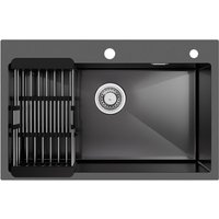 CECIPA MAX Edelstahl Küchenspüle, 70 × 45 cm Einzelspüle mit Abtropfkorb, Unterbau und flächenbündiger Einbau für 80 cm Schrank, Anthrazit von CECIPA MAX