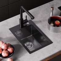 CECIPA MAX Edelstahl Küchenspüle 30 x 45 cm Kleine Küchenspüle Aufsatzspüle inkl. Ablaufgarnitur Set, Anthrazit von CECIPA MAX