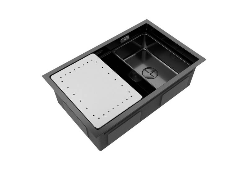 CECIPA MAX Edelstahlspüle 1.5 Becken-Küchenspüle Anthrazitschwarz–70×44×21CM, Rechteck, 70/21 cm, Schreibtisch-/flächenbündige Installation, 2 Installationsmethoden von CECIPA MAX