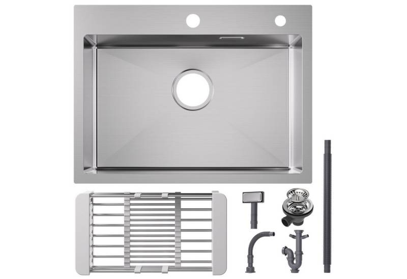 CECIPA MAX Edelstahlspüle 60×45cm Küchenspüle aus Edelstahl mit Abtropfgestell AufsatzSpüle, Rechteck, 60/45 cm, Einbauspüle,Spüle küche, 2 Installationsmethoden von CECIPA MAX