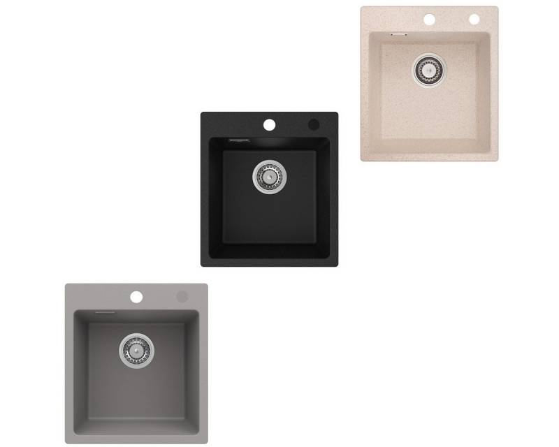CECIPA MAX Granitspüle 40×45cm Küchenspüle Granit AufsatzSpüle mit 2 Befestigungslöcher, Grau, 40/45 cm, spüle küche Spülbecken, 3 Farben von CECIPA MAX
