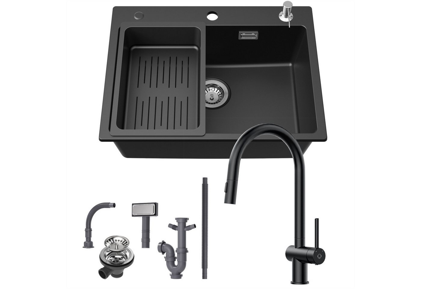 CECIPA MAX Granitspüle 60×45cm Küchenspüle Granit + Ausziehbare Küchenarmatur, 2 Strahlarten Spültischarmatur, Aufsatz Spüle mit Abtropfkorb und Seifenspender, für ab 60 cm Unterschrank CECIPA MAX Granitspüle 60×45cm Küchenspüle Granit + Ausziehbare Küchenarmatur, 2 Strahlarten Spültischarmatur, Aufsatz Spüle mit Abtropfkorb und Seifenspender, für ab 60 cm Unterschrank von CECIPA MAX