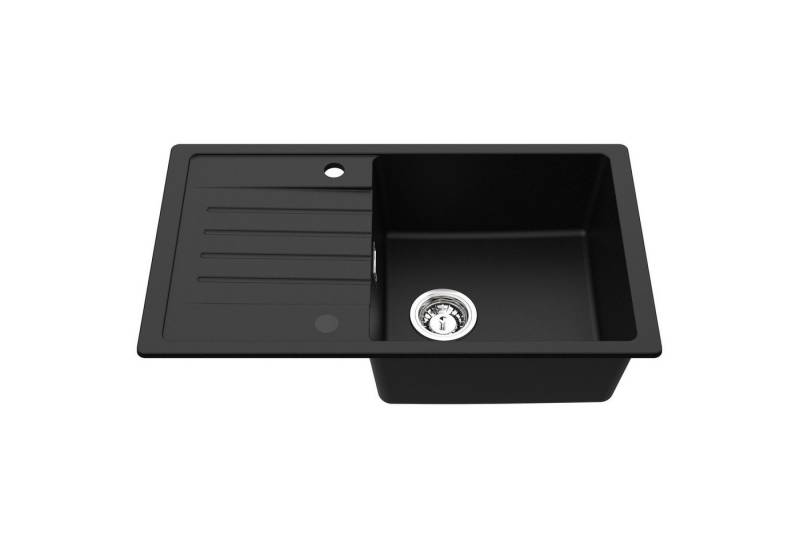CECIPA MAX Granitspüle Küchenspüle Granit Spülbecken 78x45 cm, rechteckig, 78/20.5 cm, Material: Granit Aufsatzküchenspüle, Granitspüle:78 x 20.5 x 45cm (BxHxT) Farbe: Schwarz von CECIPA MAX