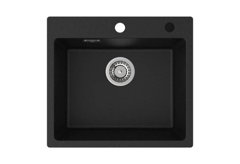 CECIPA MAX Granitspüle Spülbecken 1 Becken 50×45CM Aufsatzspüle für die Küche, Quadrat, 50/45 cm, Küchenspüle Granit, Anthrazitschwarz von CECIPA MAX