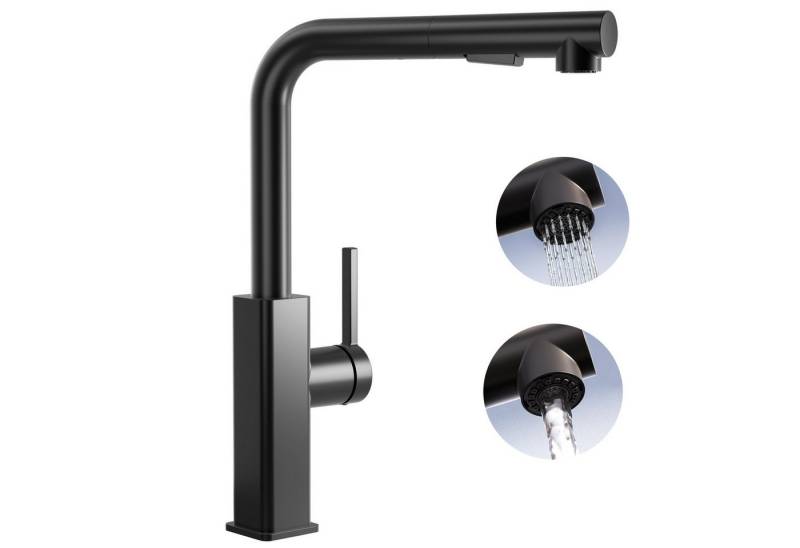 CECIPA MAX Küchenarmatur 360° Spültischarmatur mit Ausziehbar Brause Wasserhahn für Küche (1-St) Edelstahl Mischbatterie mit 2 Modus Strahlarten,Schwarz von CECIPA MAX