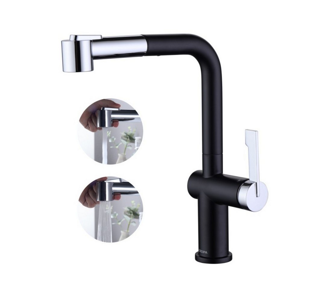 CECIPA MAX Küchenarmatur Ausziehbar Hochdruck Küchenwasserhah 2 Wasserauslassmodi (360° drehbar, 1-St., Einhand-Waschtischarmatur) Ventilkern aus Keramik von CECIPA MAX