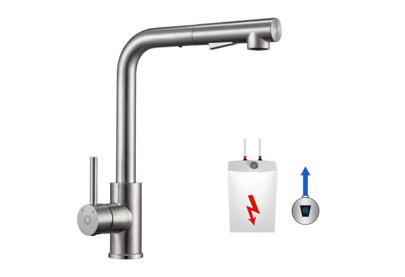 CECIPA MAX Küchenarmatur Niederdruck Wasserhahn Ausziehbar 360 ° Drehbare Silber (Einhand-Waschtischarmatur, 1-St., Wasserhahn aus Edelstahl) Ventilkern aus Keramik von CECIPA MAX