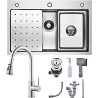 CECIPA MAX Küchenspüle 70 × 45 cm mit Abtropffläche, Becken und Seifenspender mit Küchenarmatur mit ausziehbarer Brause, 2 Strahlarten, gebürstet CECIPA MAX Küchenspüle 70 × 45 cm mit Abtropffläche, Becken und Seifenspender mit Küchenarmatur mit ausziehbarer Brause, 2 Strahlarten, gebürstet von CECIPA MAX