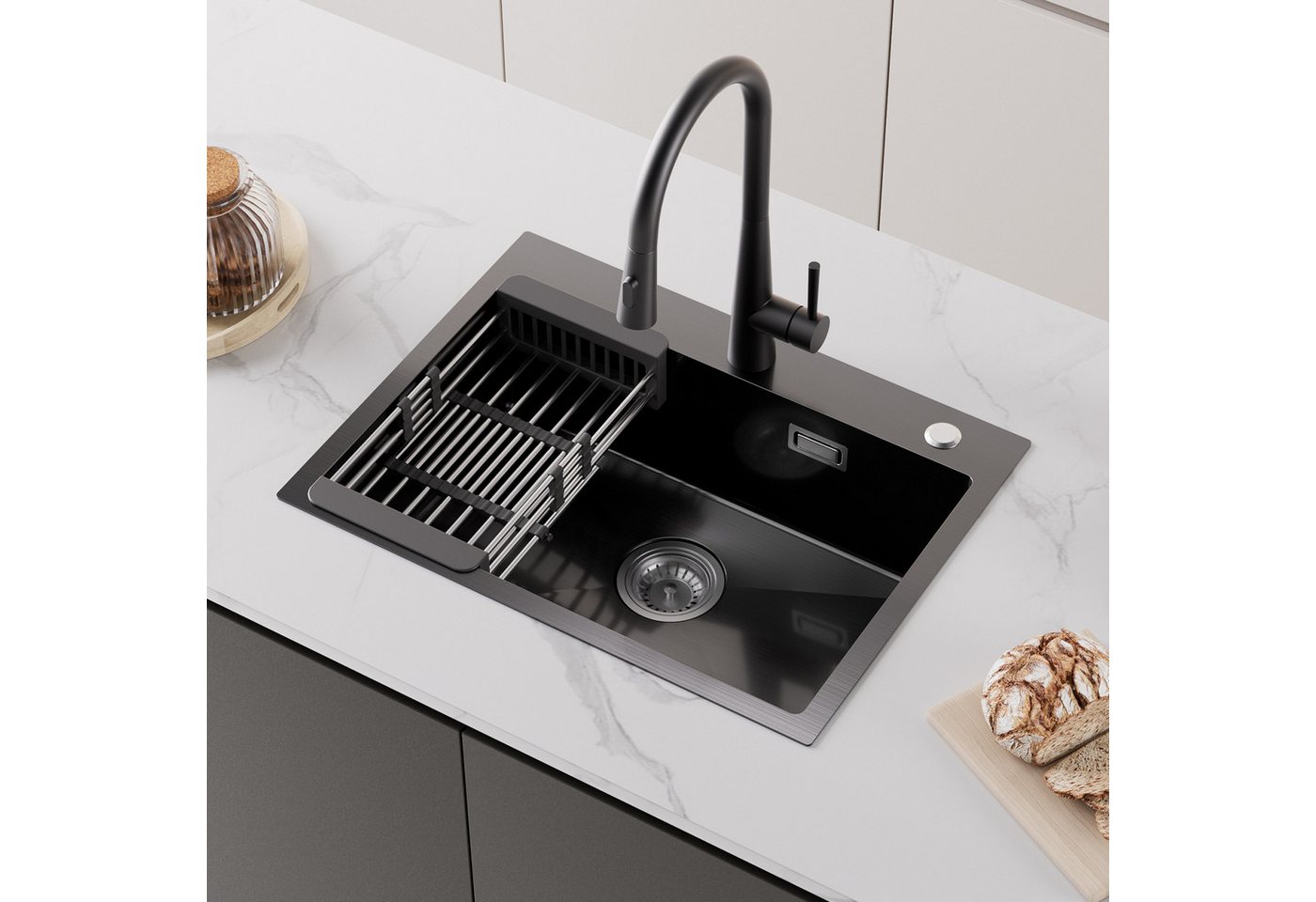 CECIPA MAX Küchenspüle Edelstahl Einbauspüle 60/45 cm Rechteck Spülbecken mit Abtropfkorb, Anti-Kondensbeschichtung, Edelstahlspüle für die Küche, Anthrazit /Gebürstet CECIPA MAX Küchenspüle Edelstahl Einbauspüle 60/45 cm Rechteck Spülbecken mit Abtropfkorb, Anti-Kondensbeschichtung, Edelstahlspüle für die Küche, Anthrazit /Gebürstet von CECIPA MAX