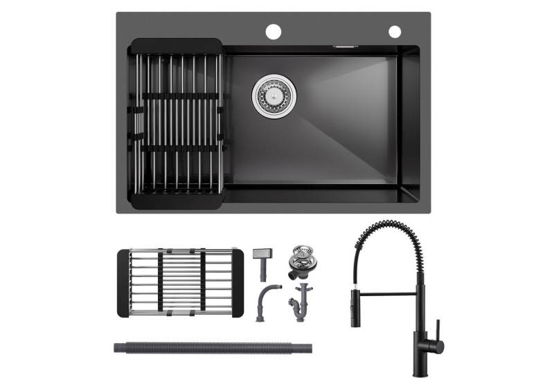 CECIPA MAX Küchenspüle Edelstahl Einbauspüle 70x45cm Spülbecken + Ausziehbar Küchenarmatur, mit Abflusskorb Siphon Edelstahlspüle und 300 ml Seifenspender von CECIPA MAX