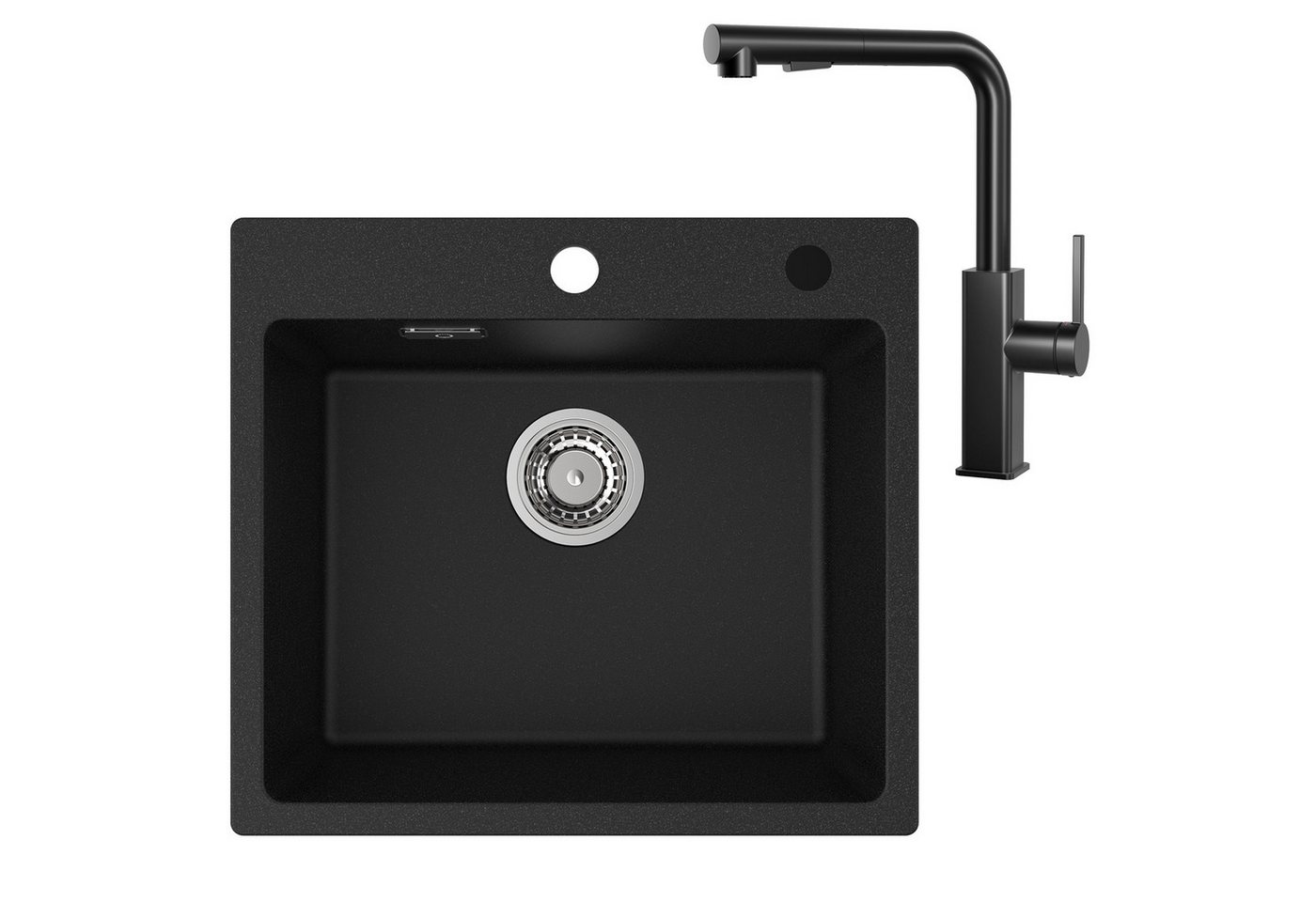 CECIPA MAX Küchenspüle Spülbecken mit 1 Becken 50×45CM Granitspüle Anthrazitschwarz, Quadrat, 50/45 cm, Küchenarmatur mit 1 Strahlarten, Schwarz ausziehbarer Spültischarmatur, Höhe 357 mm CECIPA MAX Küchenspüle Spülbecken mit 1 Becken 50×45CM Granitspüle Anthrazitschwarz, Quadrat, 50/45 cm, Küchenarmatur mit 1 Strahlarten, Schwarz ausziehbarer Spültischarmatur, Höhe 357 mm von CECIPA MAX