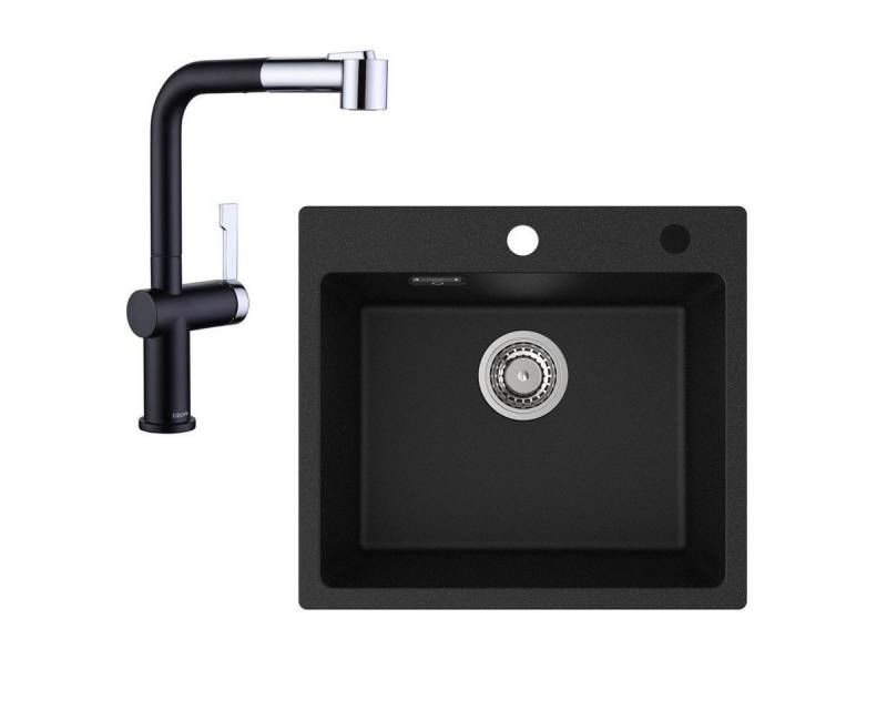 CECIPA MAX Küchenspüle Spülbecken mit 1 Becken 50×45CM Granitspüle Anthrazitschwarz, Quadrat, 50/45 cm, Küchenarmatur mit 2 Strahlarten, Ausziehbarer Spültischarmatur in verschiedenen Farben, Höhe 328,3 mm von CECIPA MAX