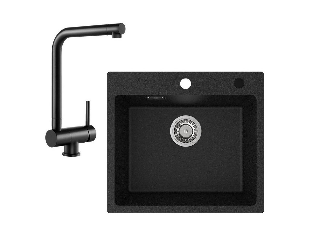 CECIPA MAX Küchenspüle Spülbecken mit 1 Becken 50×45CM Granitspüle Anthrazitschwarz, Quadrat, 50/45 cm, Schwarz Küchenarmatur, Spültischarmatur vor dem Fenster 310,9 mm CECIPA MAX Küchenspüle Spülbecken mit 1 Becken 50×45CM Granitspüle Anthrazitschwarz, Quadrat, 50/45 cm, Schwarz Küchenarmatur, Spültischarmatur vor dem Fenster 310,9 mm von CECIPA MAX