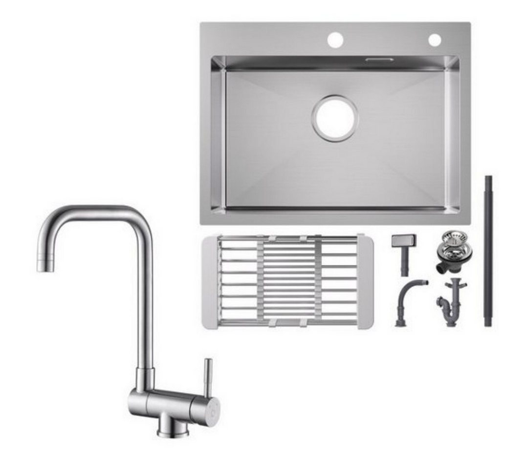 CECIPA MAX Küchenspüle aus Edelstahl 60x45cm Aufsatzwaschbecken Gebürstete, Rechteck, 60/45 cm, Fenster-Küchenarmatur, Gebürstete Küche Wasserhahn Hohe 355MM CECIPA MAX Küchenspüle aus Edelstahl 60x45cm Aufsatzwaschbecken Gebürstete, Rechteck, 60/45 cm, Fenster-Küchenarmatur, Gebürstete Küche Wasserhahn Hohe 355MM von CECIPA MAX