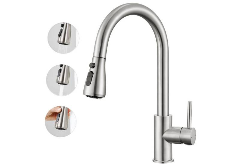 CECIPA MAX Spültischarmatur 360° Küchenarmatur Ausziehbar Wasserhahn Mischbatterie Edelstahl 1-St. Hochdruck Küchenarmatur,mit 2 Strahlarten Brause von CECIPA MAX