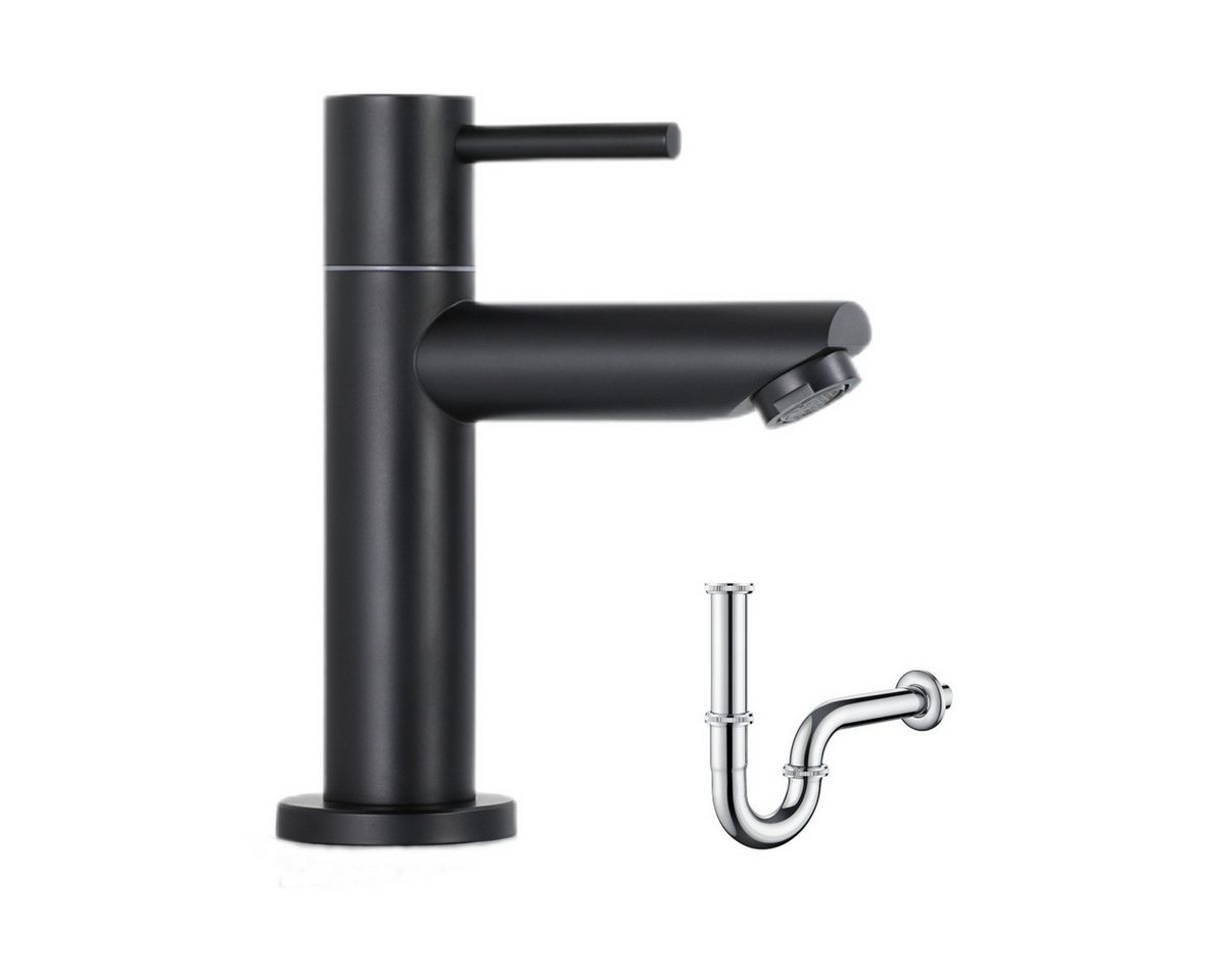 CECIPA MAX Waschtischarmatur Badezimmerhahn schwarz Wasserhahn Mit Pop Up Ablaufventil (16,3 cm Wasserhahn, 1-St., Waschtischarmatur aus Edelstahl) Einzelner Kaltwasserhahn von CECIPA MAX