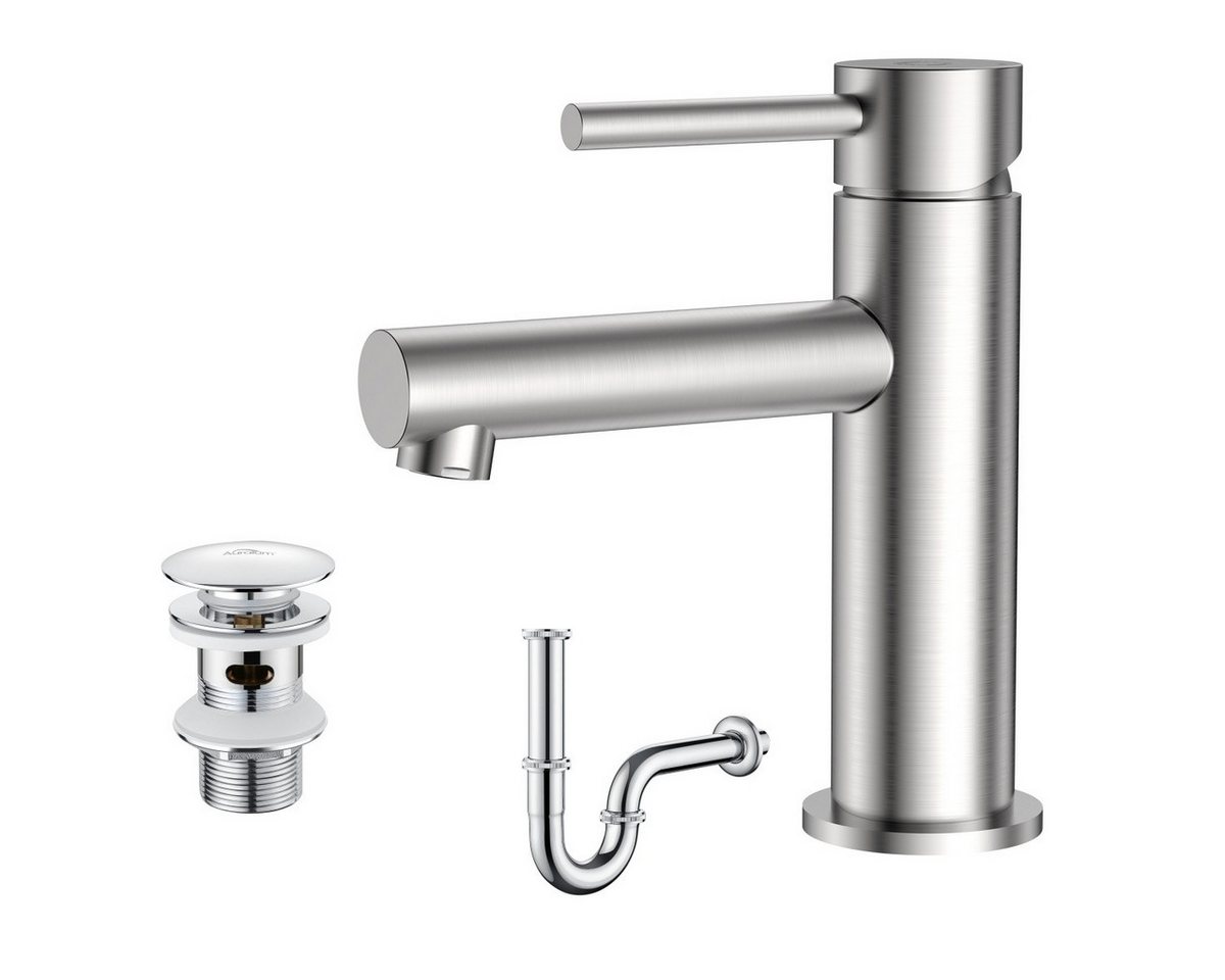 CECIPA MAX Waschtischarmatur Gebürstete Badarmatur Edelstahl Wasserhahn Mit Ablaufventil (Badezimmerhahn, 1-St., Mischbatterie) Einhebelmischer von CECIPA MAX