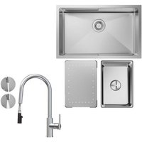 Küchenspüle 1.5 Becken 70x44cm EdelstahlSpüle Gebürstete Unterbauspüle + Ausziehbarer Küchenarmatur gebürstete Mit 2 Strahlarten Küche Wasserhahn von CECIPA MAX