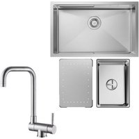 Cecipa Max - Küchenspüle 1.5 Becken 70x44cm EdelstahlSpüle Gebürstete Unterbauspüle + Fenster-Küchenarmatur Gebürstete Küche Wasserhahn Hohe 355MM von CECIPA MAX