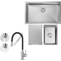 Küchenspüle 1.5 Becken 70x44cm EdelstahlSpüle Gebürstete Unterbauspüle + Universeller Küchenarmatur Gebürstete Küche Wasserhahn Hohe 380MM von CECIPA MAX