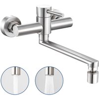 Cecipa Wand-Küchenarmatur Gebürstete Küchenspülenhahn Edelstahl-Wasserhahn 2 Strahlarten 360° schwenkbar von CECIPA MAX