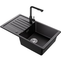 Granitspülbecken-Sets, 78 x 45 cm große Küchenspüle mit Abtropffläche, Granitspüle mit großem Fassungsvermögen, Küchenarmatur mit ausziehbarer von CECIPA MAX