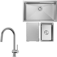 Küchenspüle 1.5 Becken 70x44cm EdelstahlSpüle Gebürstete Unterbauspüle + Ausziehbarer Küchenarmatur gebürstete Mit 2 Strahlarten Küche Wasserhahn von CECIPA MAX