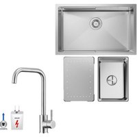 Küchenspüle 1.5 Becken 70x44cm EdelstahlSpüle Gebürstete Unterbauspüle + Niederdruck-Küchenarmatur Gebürstete Küche Wasserhahn Hohe 355MM Küchenspüle 1.5 Becken 70x44cm EdelstahlSpüle Gebürstete Unterbauspüle + Niederdruck-Küchenarmatur Gebürstete Küche Wasserhahn Hohe 355MM von CECIPA MAX
