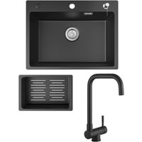 Cecipa Max - Küchenspüle 60x45cm Granitspüle Anthrazitschwarz Mit Seifenspender + Fenster-Küchenarmatur Schwarz Hohe 355MM Cecipa Max - Küchenspüle 60x45cm Granitspüle Anthrazitschwarz Mit Seifenspender + Fenster-Küchenarmatur Schwarz Hohe 355MM von CECIPA MAX