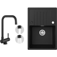 Cecipa Max - Küchenspüle 65x45cm Granitspüle Anthrazitschwarz Mit Abtropffläche + Fenster-Küchenarmatur Schwarz Hohe 355MM von CECIPA MAX