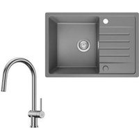 Küchenspüle 65x45cm Granitspüle Grau Mit Abtropffläche + Ausziehbarer Küchenarmatur gebürstete Mit 2 Strahlarten Küche Wasserhahn Hohe 425MM von CECIPA MAX