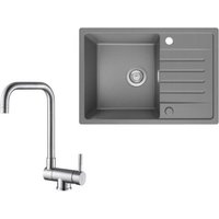 Küchenspüle 65x45cm Granitspüle Grau Mit Abtropffläche + Fenster-Küchenarmatur Gebürstete Küche Wasserhahn Hohe 355MM von CECIPA MAX