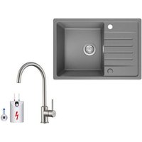 Cecipa Max - Küchenspüle 65x45cm Granitspüle Grau Mit Abtropffläche + Niederdruck-Küchenarmatur Gebürstete Küche Wasserhahn Hohe 430MM von CECIPA MAX