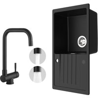 Cecipa Max - Küchenspüle 78x45cm Granitspüle Anthrazitschwarz Mit Abtropffläche + Fenster-Küchenarmatur Schwarz Hohe 355MM von CECIPA MAX